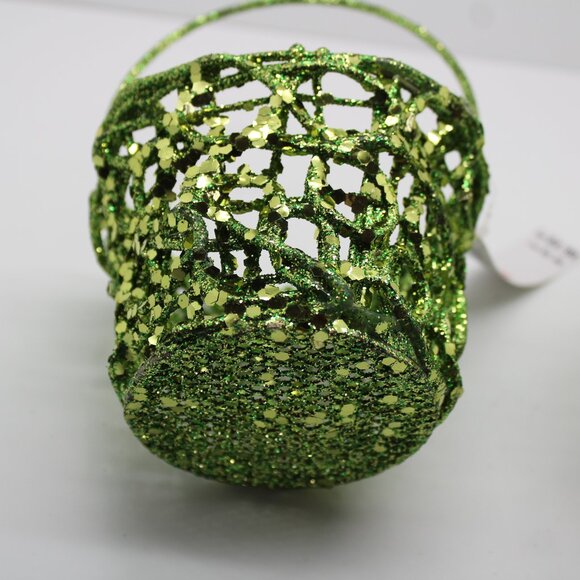 Lot of 2 Celebrate It Small Decorative Green Sparkle Wire Baskets Christmas Noel - Picture 3 of 5